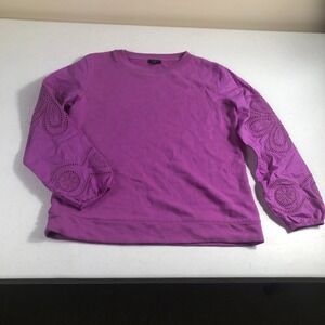 Talbots Embroidered Sweatshirt Women 100% Cotton Small Petite Purple Boho Preppy